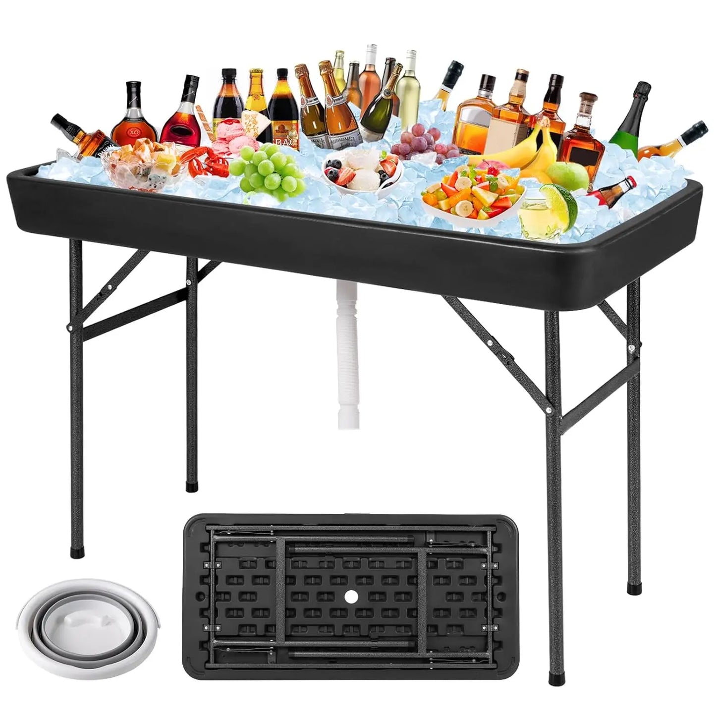 Folding Ice Cooler Table With Skirt And Drain Hose
