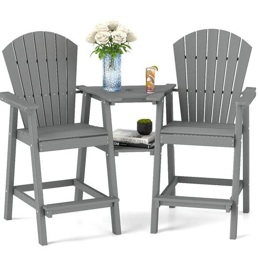 FOOWIN Tall Adirondack Chair Set of 2, All Weather HDPE Bar Height Adirondack Chair with Double Connecting Trays