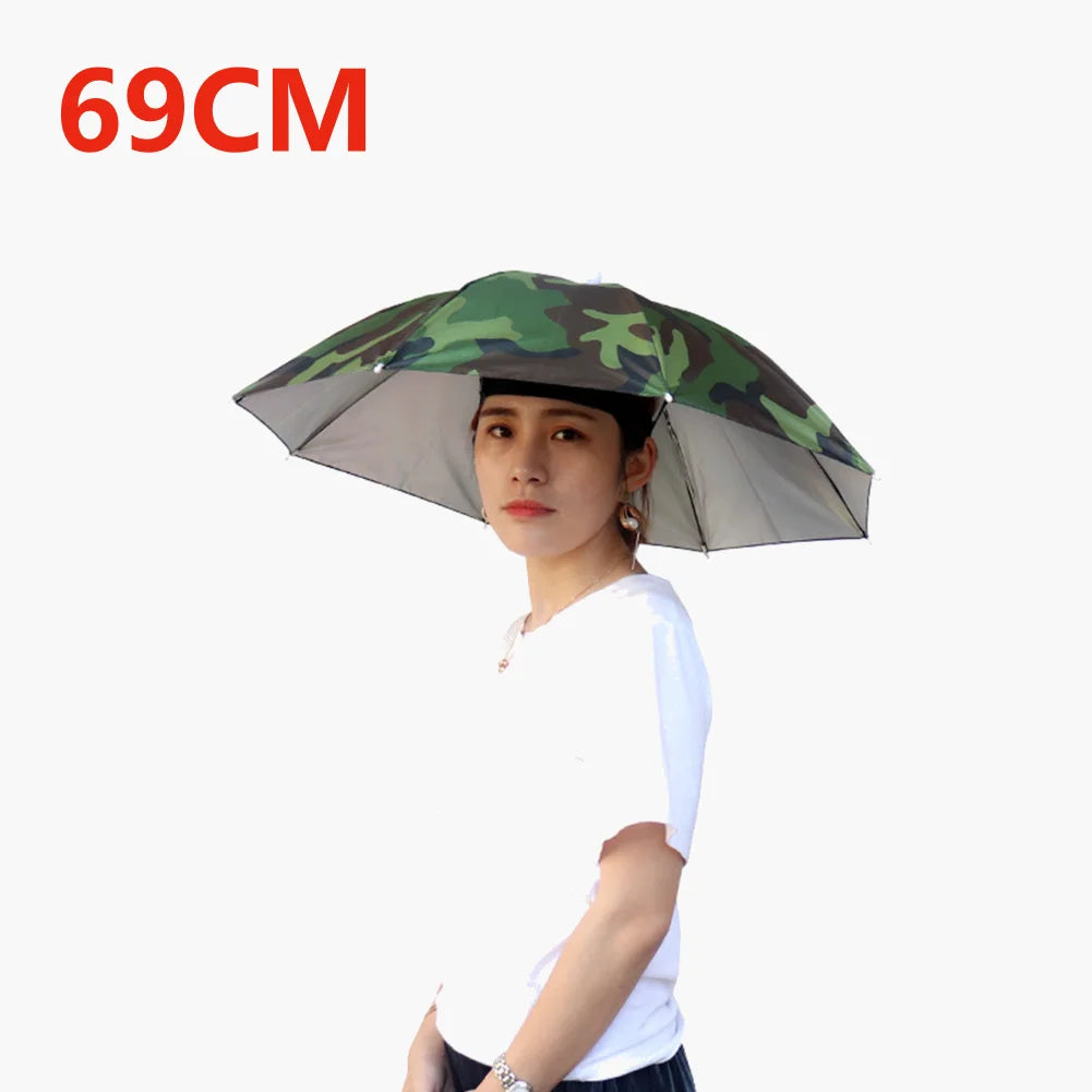55/69/77/95cm Outdoor Fishing Caps Rain Umbrella Hat Foldable Fishing Sunshade Headwear Cap Waterproof Camping Beach Fishing Hat