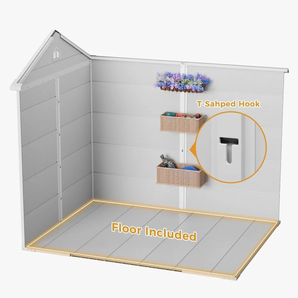 8x6 FT Resin Storage Shed with Floor & Adjustable Windows Large Outdoor Shed Waterproof Plastic Garden Sheds for, Customized
