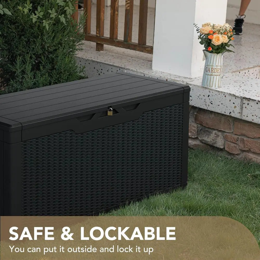 100 Gallon Waterproo Large Resin Deck Box Indoor Outdoor Lockable Storage Container or Patio urniture Cushions Garden Tools (100