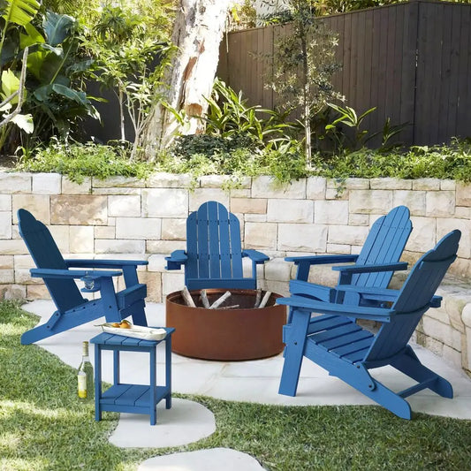 Folding Adirondack Chair Set of 4, HDPS Weather Resistant Outdoor Patio Chair for Balcony Garden, 350lbs Heavy Duty, OneStep No