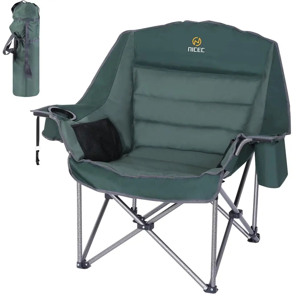 Extra-Large Padded Outdoor Camping Chair with Cooler, Cupholder, and Carry Bag