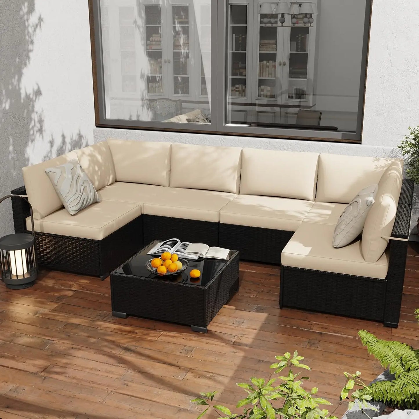 -Piece PE Rattan Outdoor Sectional Sofa, All-Weather Wicker Patio Conversation Set with Cushions & Coffee Table Gar