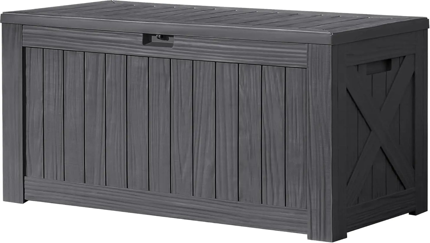 Devoko 120 Gallon Deck Box Resin Outdoor Storage Box Waterproof for Patio, Large Outdoor Storage Bench Lockable for Outside