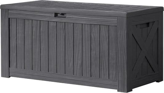 Devoko 120 Gallon Deck Box Resin Outdoor Storage Box Waterproof for Patio, Large Outdoor Storage Bench Lockable for Outside