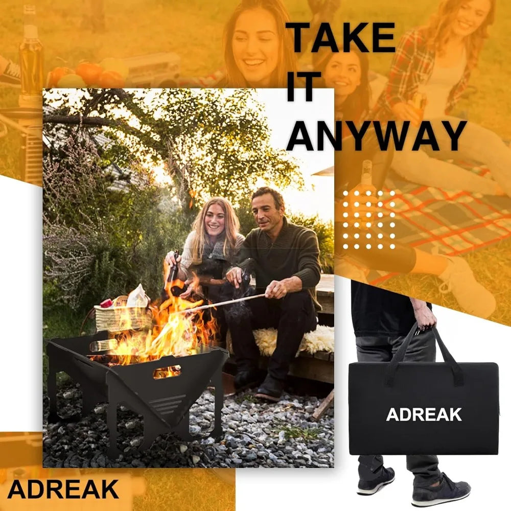 20 inch Fire Pit, Outdoor Portable Firepit with BBQ Tray, Detachable Camping Steel Fire Pits for Backyard, Patio, Picnic, Bonfir