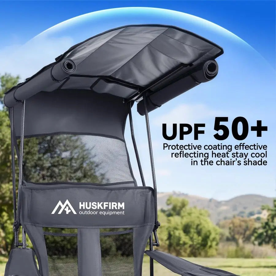 Chair with Canopy Shade Folding Beach Chair with UPF 50 Sun Shade, Cup Holder, Side Pocket, Portable Sports Chair for Adults Su
