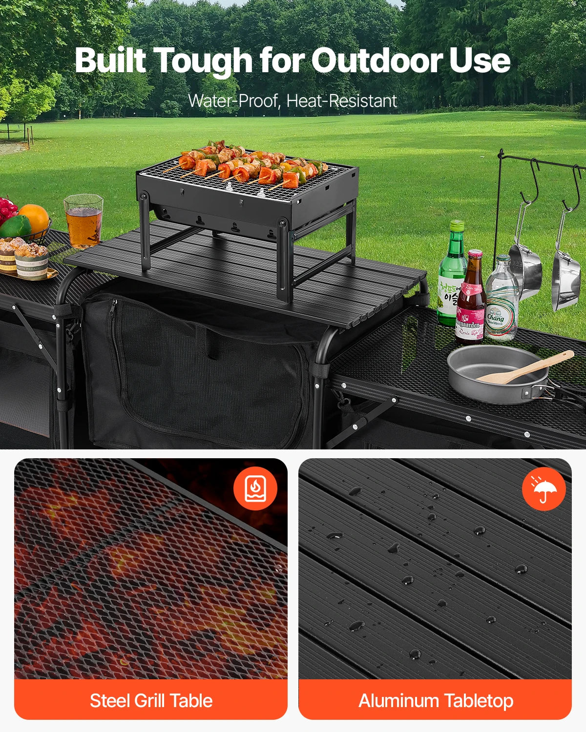 Camping Kitchen Table Aluminum Portable Cook Station With Storage