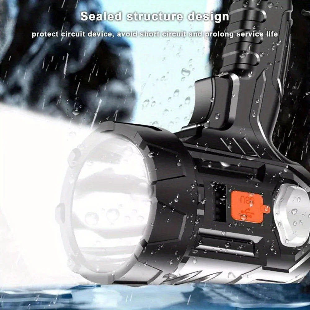 Solar/USB Rechargeable LED Spotlight Flashlight Searchlight 3000LM Bright