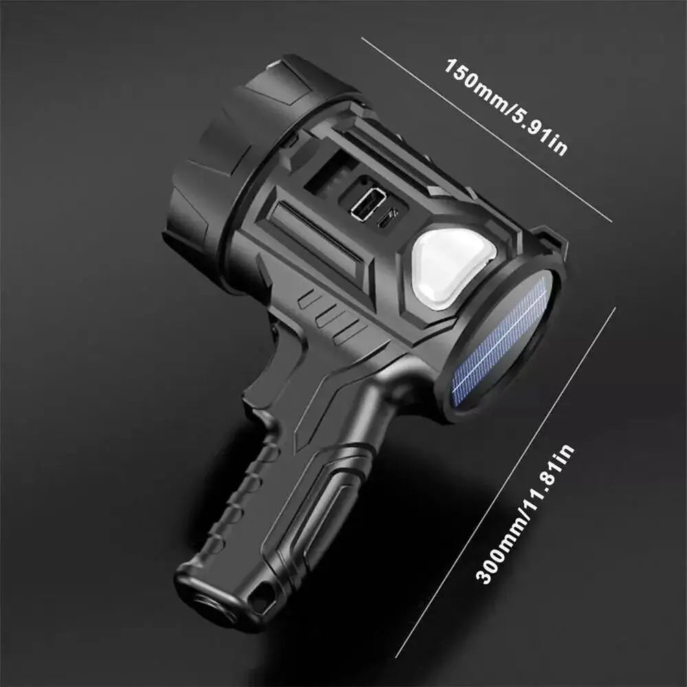 Solar/USB Rechargeable LED Spotlight Flashlight Searchlight 3000LM Bright