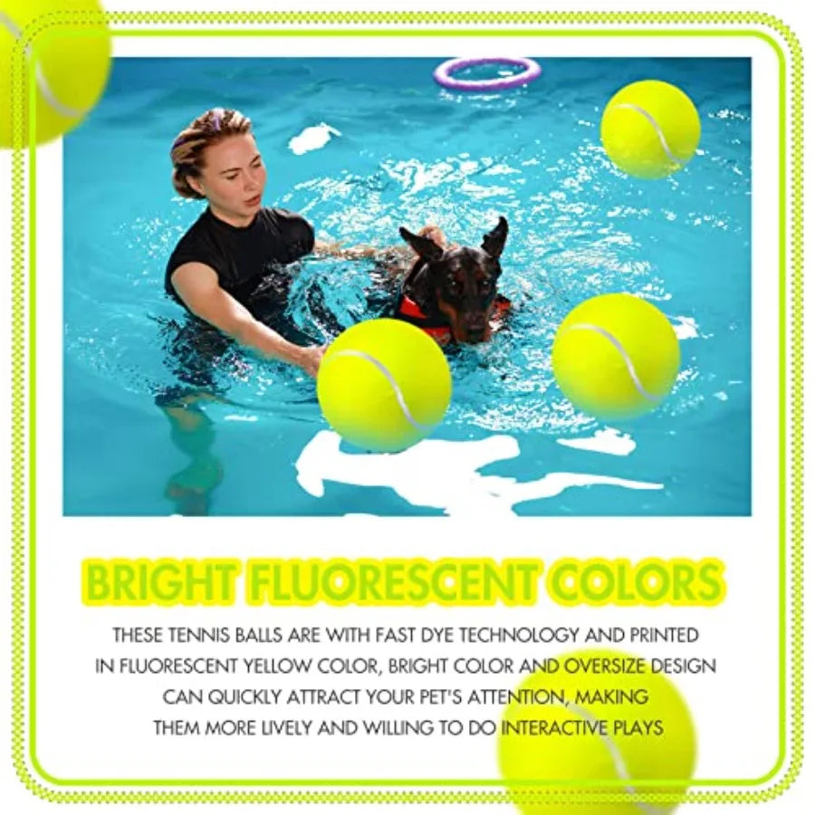 6 Pieces Large Giant Tennis Ball for Dogs 9.5'' Inflatable Large Dog Toy Balls for Indoor Outdoor Training Playing Sports Fluor
