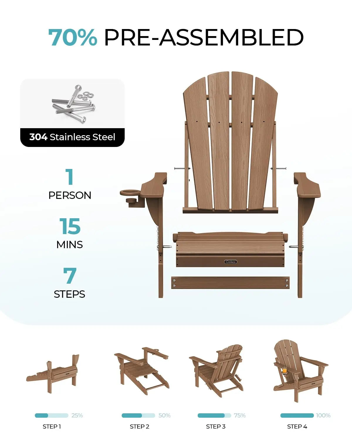 Weather Resistant Folding Adirondack Chair 4 Pack Plastic Fire Pit Lawn Chair with Cup Holder for Outdoor Patio, Custom