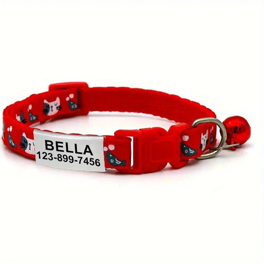 Personalized Cat Collar with Bell Buckle Customized Nametag Puppy Kitten Necklace Free Engraved name ID tag Nameplate
