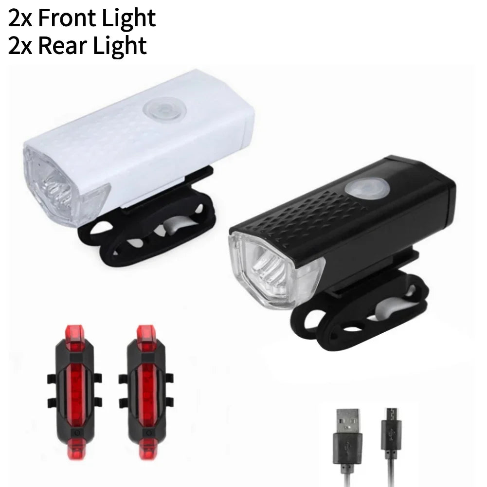 Bicycle Front & Rear Light Set Bicycle Head Light IPX4 Waterproof Bike LED Flashlight USB Rechargeable Cycling Accessories