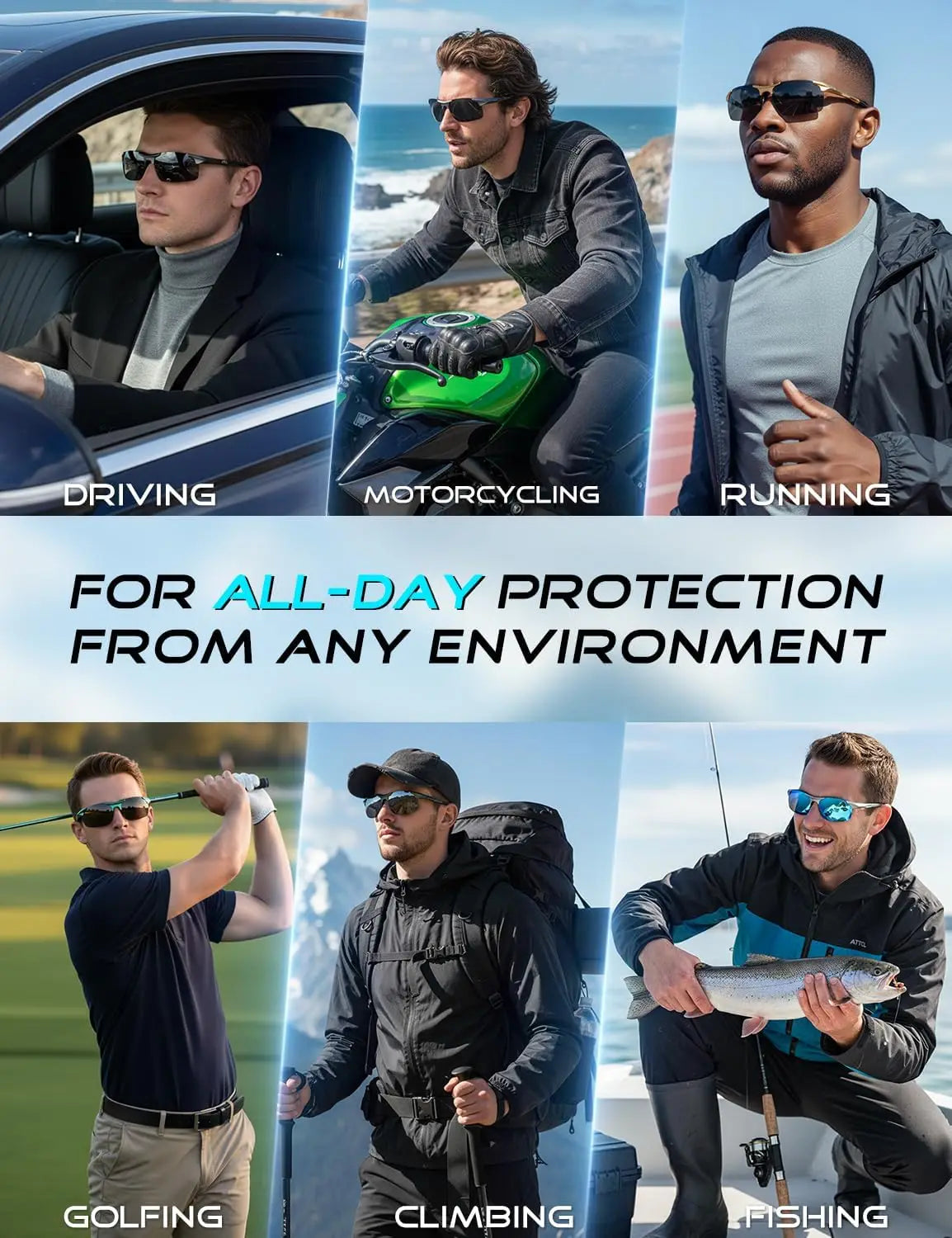 Polarized Sports Sunglasses for Men: UV Protection, Anti-Glare, Lightweight Wrap-Around Design for Driving, Fishing, Golf