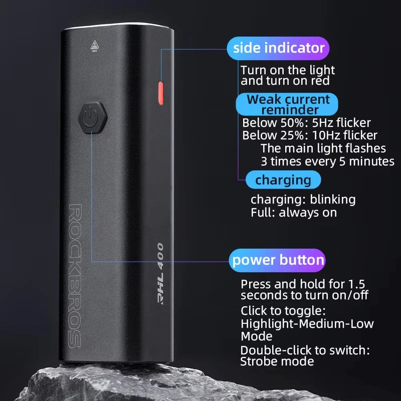 ROCKBROS Bicycle Light Rainproof Type-C Charging LED 2000mAh MTB Road Bike Front Lamp Headlight Ultralight Flashlight Bike Light