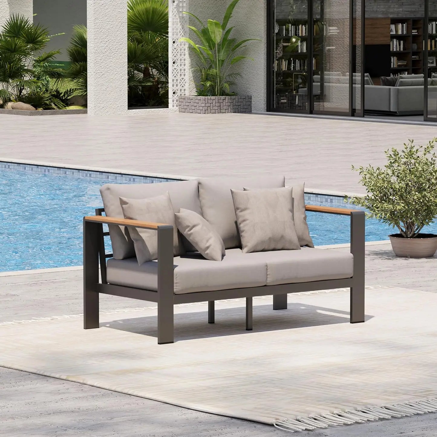 Aluminum Outdoor Patio Furniture Loveseat, All-Weather Outdoor Patio Sofa with Washable Thick Cushion, Patio Sofa, Customized