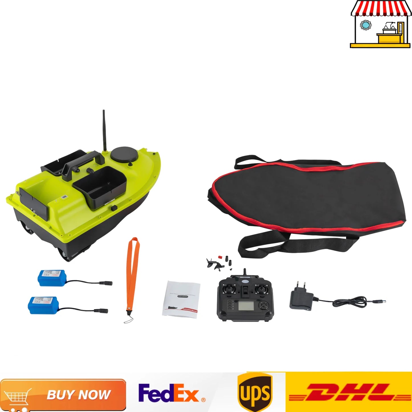 16 Positioning GPS Fishing Bait Boat with 2 Batteries| Portable Rechargeable Bait Boat | 2kg Load Remote Control Bait Thrower