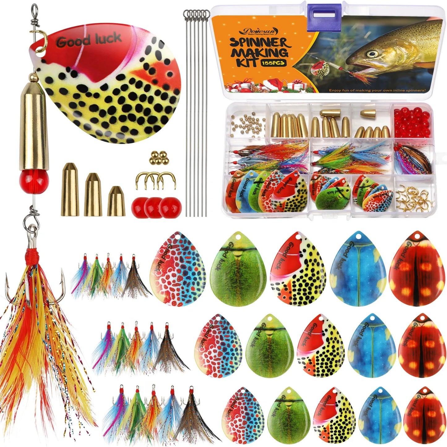 155pcs Fishing Lure Making Kit - DIY Inline Spinner Baits for Bass Fishing Trout Salmon Freshwater Gift for Men
