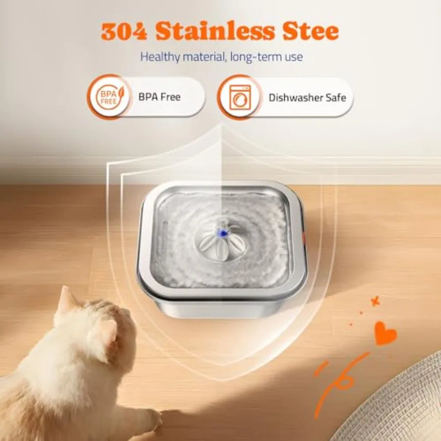 Cat Water Fountain Stainless Steel: 4L/140oz Pet Fountain Water Bowl Indoor, Automatic Dog Drinking Dispenser, Cat Feeding Wate