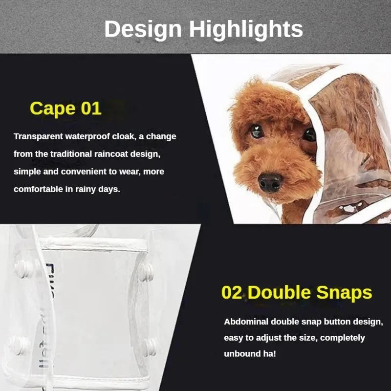 Clear Waterproof Dog Raincoat Small Medium Size Pet Poncho Jacket for Teddy Shiba Outdoor Walking Weather Protection