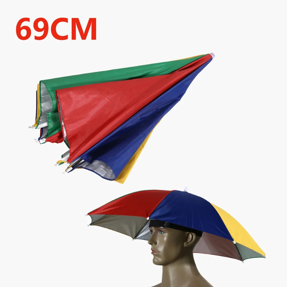 55/69/77/95cm Outdoor Fishing Caps Rain Umbrella Hat Foldable Fishing Sunshade Headwear Cap Waterproof Camping Beach Fishing Hat