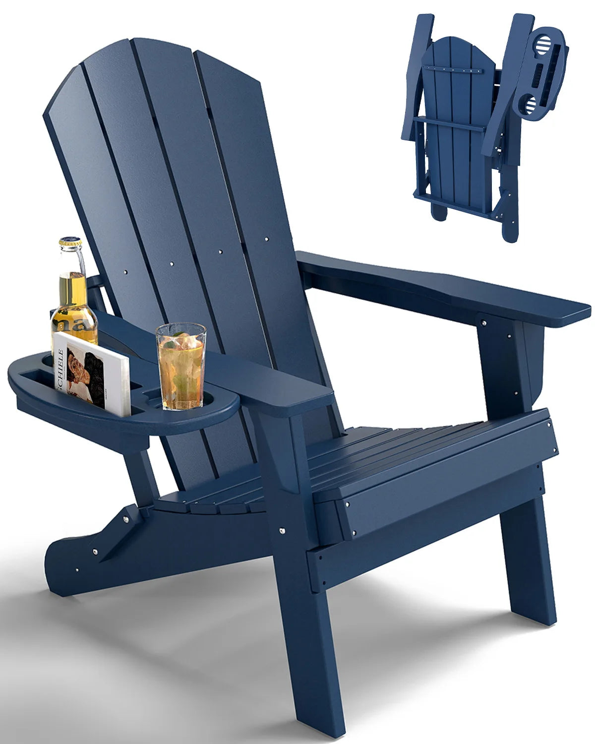 FOOWIN 1/2pcs Folding Adirondack Chair Weather Resistant HDPE Plastic Cup Holder Outdoor Patio Garden Fire Pit Deck Lawn