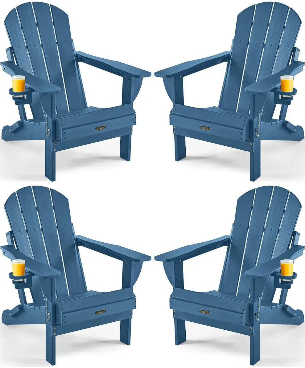 Weather Resistant Folding Adirondack Chair 4 Pack Plastic Fire Pit Lawn Chair with Cup Holder for Outdoor Patio, Custom