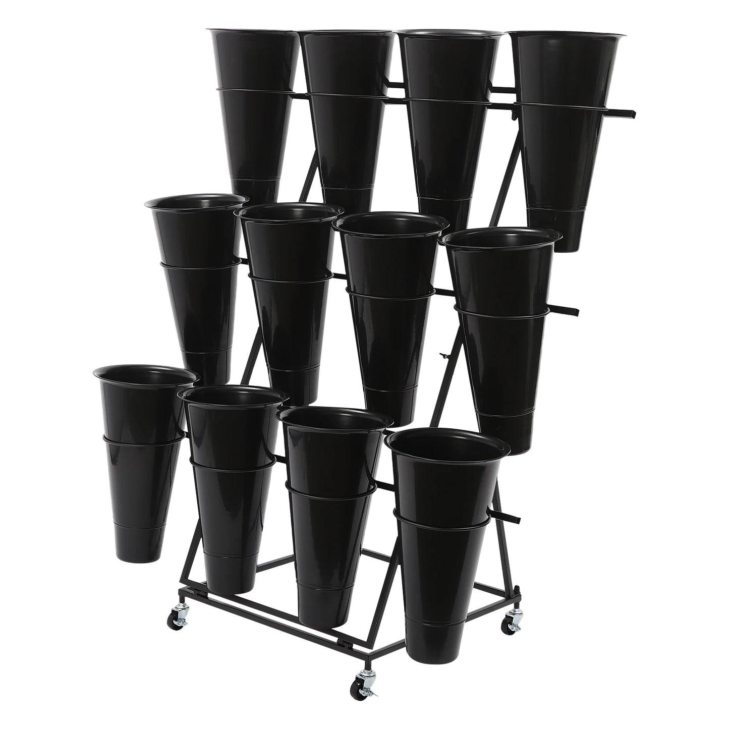 50*50*105cm Flower Display Iron Stand 3 tier Flower Holder Flower Display Stand with 12 Pieces Buckets Black