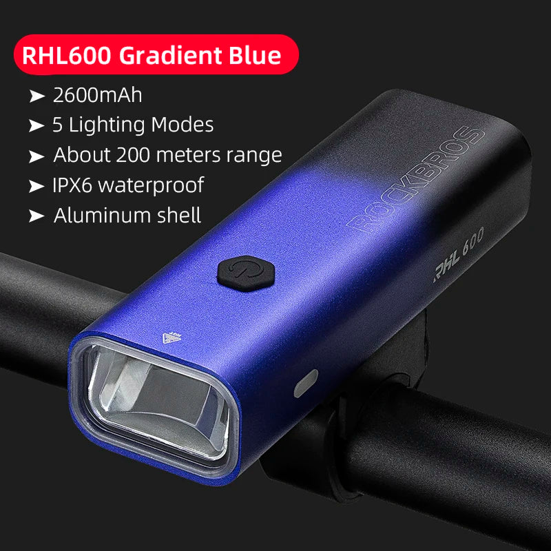 ROCKBROS Bicycle Light Rainproof Type-C Charging LED 2000mAh MTB Road Bike Front Lamp Headlight Ultralight Flashlight Bike Light