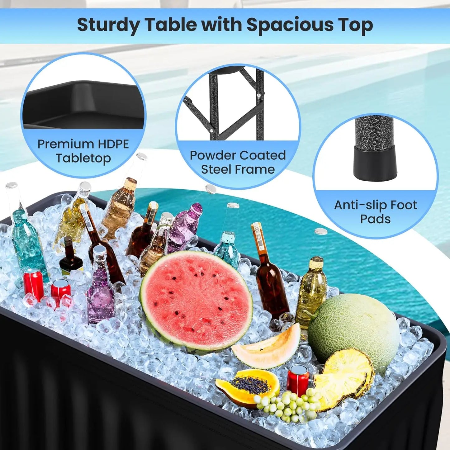 Folding Ice Cooler Table With Skirt And Drain Hose