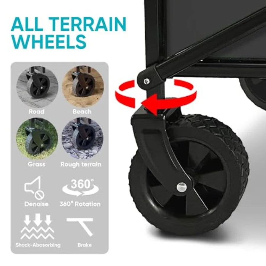 Collapsible Foldable Wagon Beach Cart Large Capacity Heavy Duty Folding Wagon Portable for Outdoor Sports Shopping Camping Blac