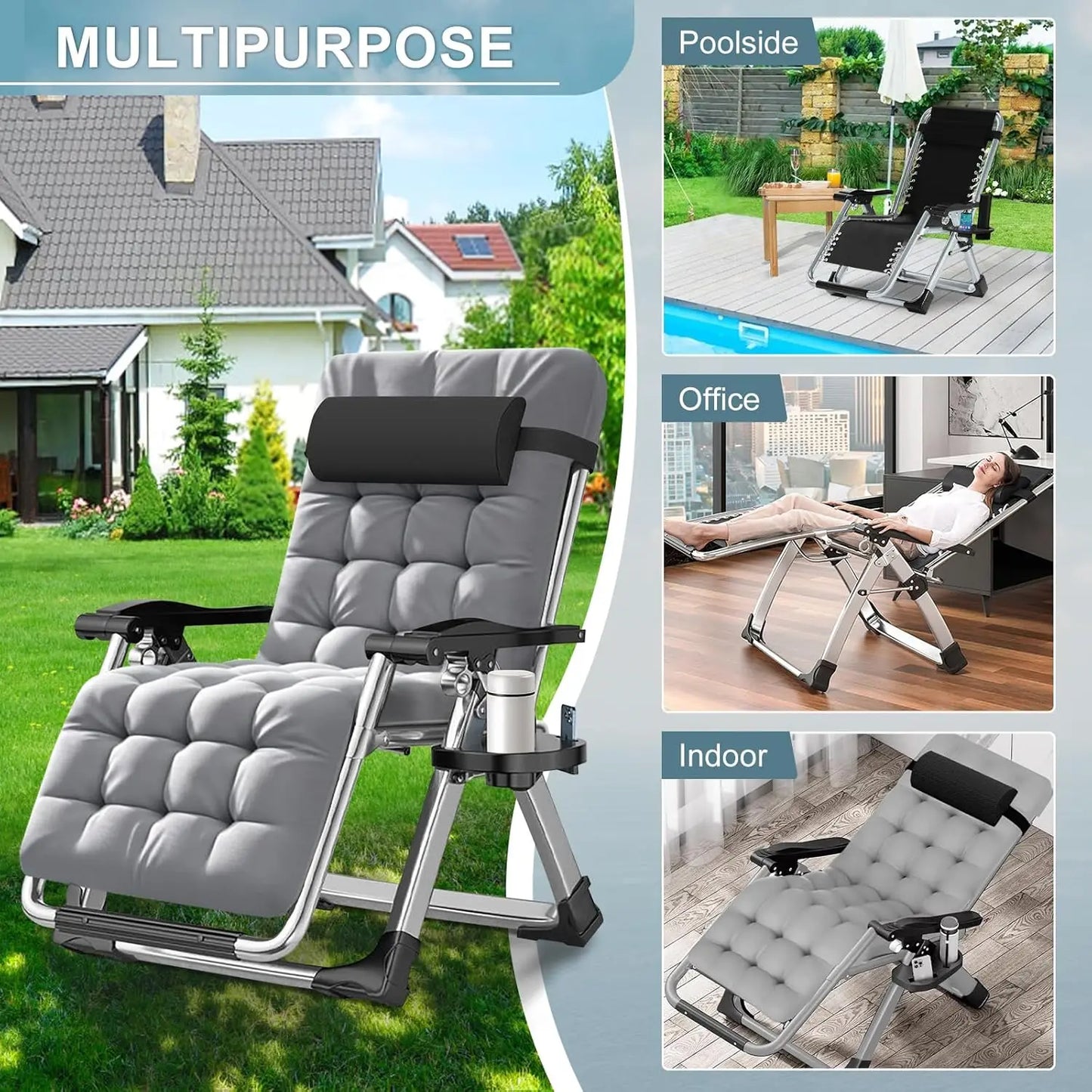 Zero Gravity Chair,Premium Outdoor Lawn Folding Lounge Chairs,Sturdy Adjustable Reclining Patio Chairs with, Customized