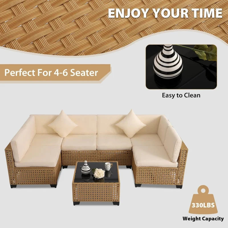 -Piece PE Rattan Outdoor Sectional Sofa, All-Weather Wicker Patio Conversation Set with Cushions & Coffee Table Gar