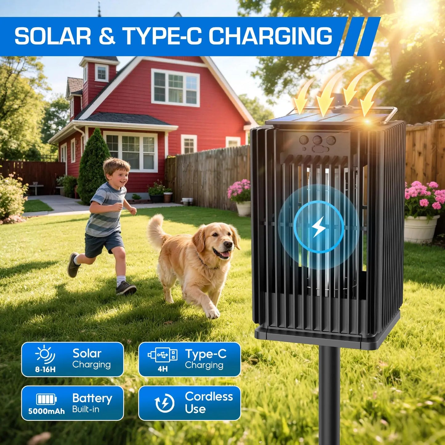 Solar Bug Zapper Outdoor Mosquito Zapper Cordless Waterproof Fly Zapper with Illuminated Light Ground Bracket