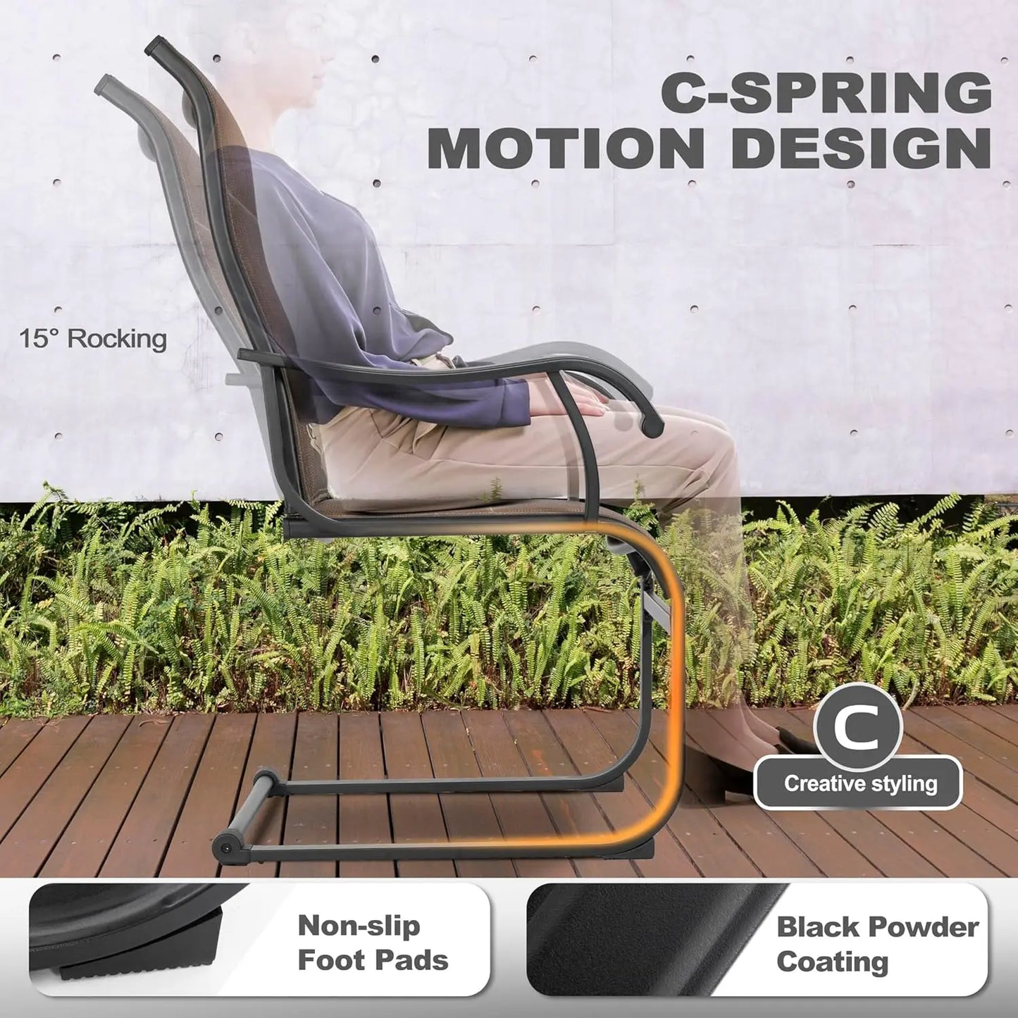 Patio Dining Chairs Set of 2, All Weather Outdoor Padded Textilene Patio Chairs, Breathable Spring Motion Textile, Customized