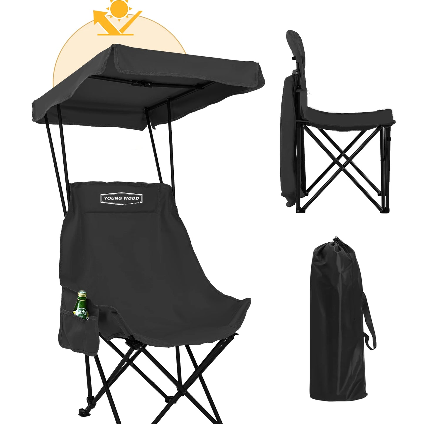 YOUNG WOOD Portable Camping Chair Beach Chair With Shade Canopy, Fold Lightweight Oversized For All, Easy To Open And Close