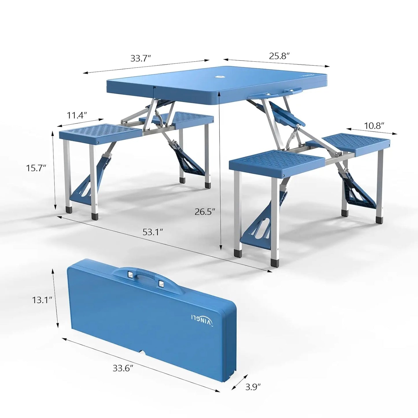 Aluminum Camping Picnic Table Set With Seats And Umbrella Hole