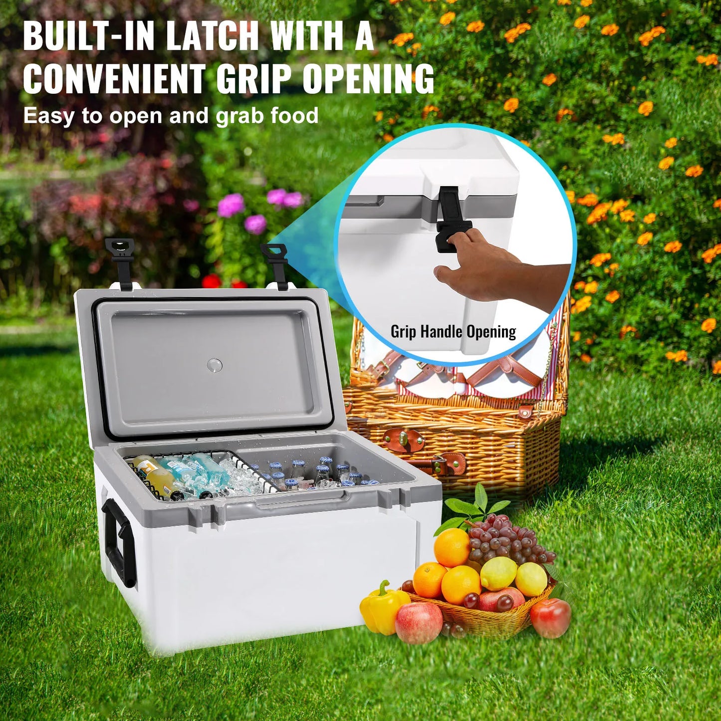SucceBuy 52 QT Insulated Portable Cooler Holds 50 Cans Ice Retention Hard Cooler with Heavy Duty Handle Ice Chest Lunch Box