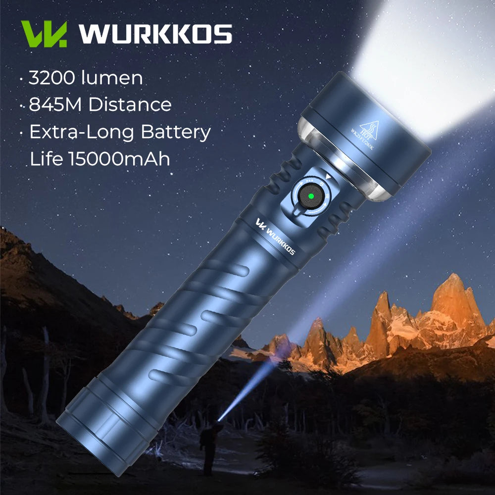 Wurkkos TS27 Ultra-Bright Flashlight 3200 Lumens 845-Meter Beam Distance Camping-Specific Rechargeable Flashlight