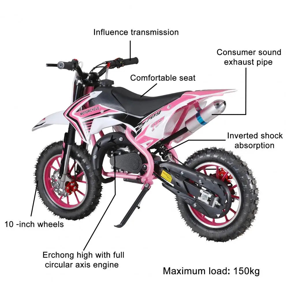 49cc 2-Stroke Kids Dirt Bike - Gas Powered Motocross Mini Motorcycle with Front and Rear Disc Brakes, Off-Road Pocket Motorbike
