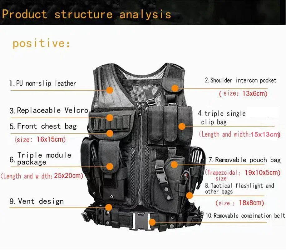 Molle Tactical Vest Adjustable For Security Airsoft CS War Games