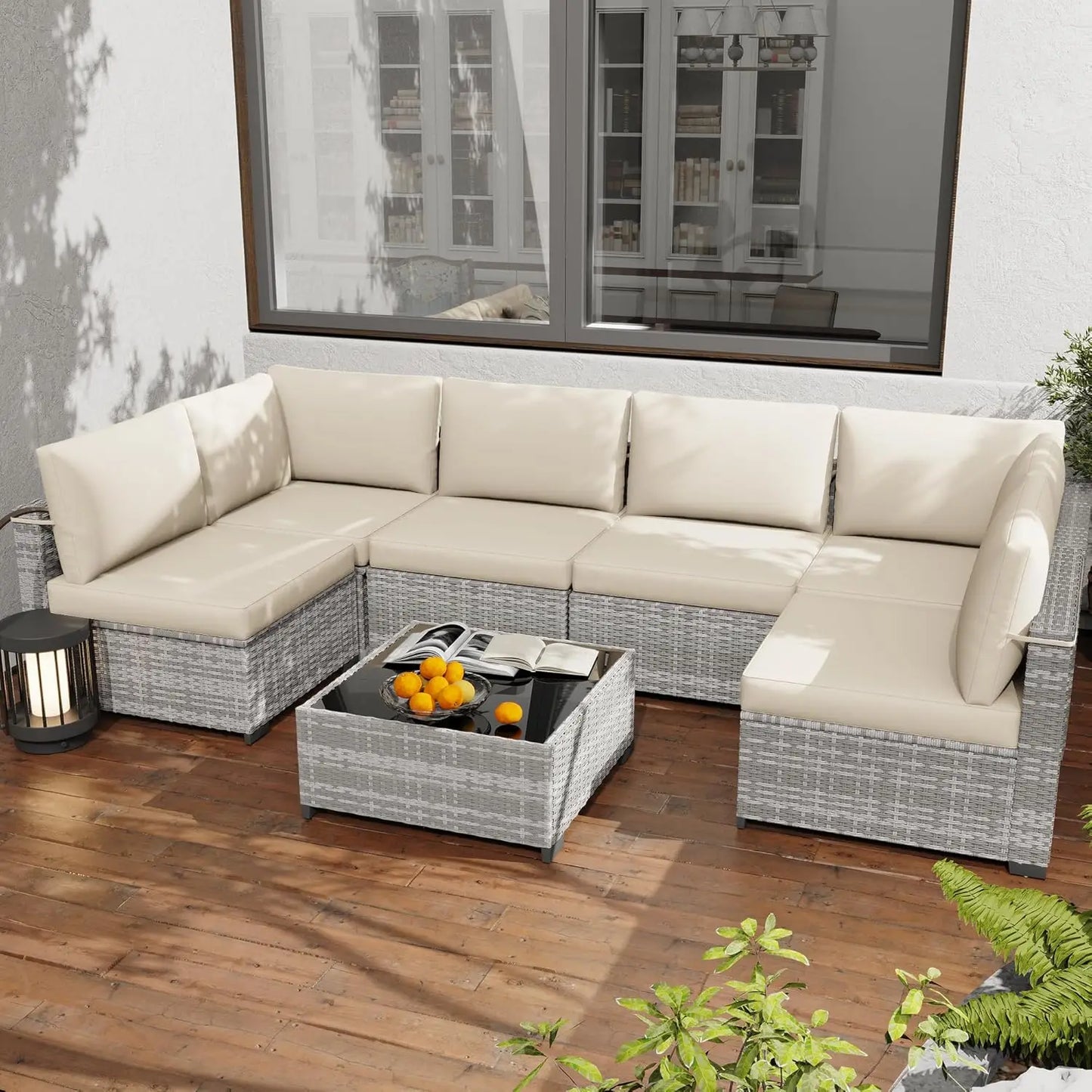 -Piece PE Rattan Outdoor Sectional Sofa, All-Weather Wicker Patio Conversation Set with Cushions & Coffee Table Gar