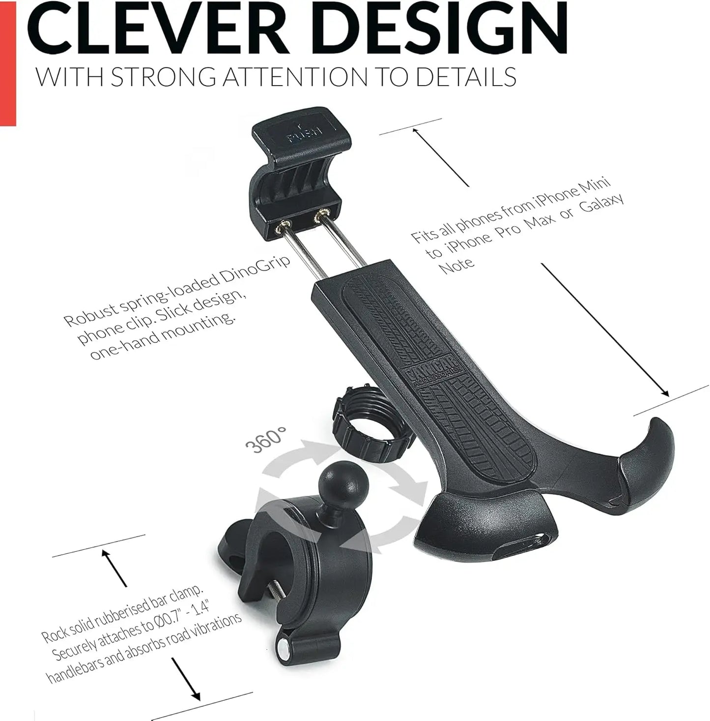 Secure One-Handed Bike Phone Mount for All Smartphones - Adjustable, Stress-Resistant Holder for Bicycles and Motorcycles