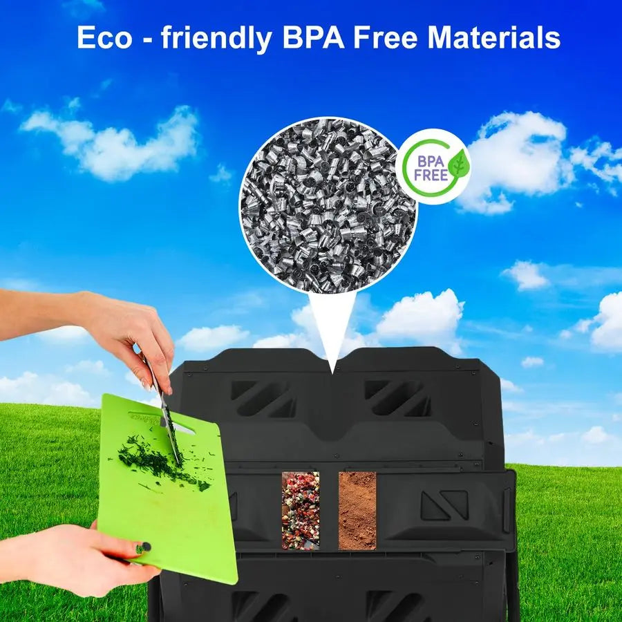 Outdoor Compost Bin, 43 Gallon Dual Chamber Tumbling Composting Bin with Sliding Doors for Garden Patio Kitchen YardBlack Door