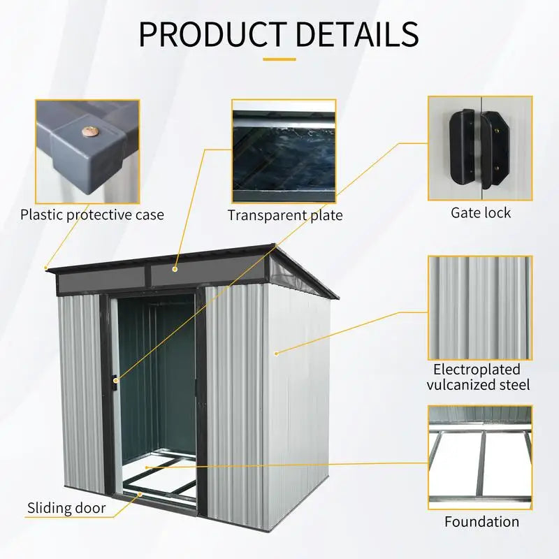 6ft x 5ft Outdoor Metal Storage Shed with Lockable Sliding Doors and Transparent Panel for Garden and Lawn - White & Black