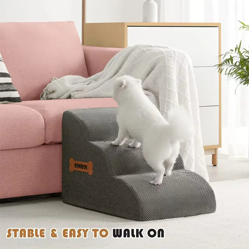 Pet Stairs for Dogs/Cats: High-Density Sponge, Non-Slip Wide Steps (Bed/Couch, Large/Small Pets)