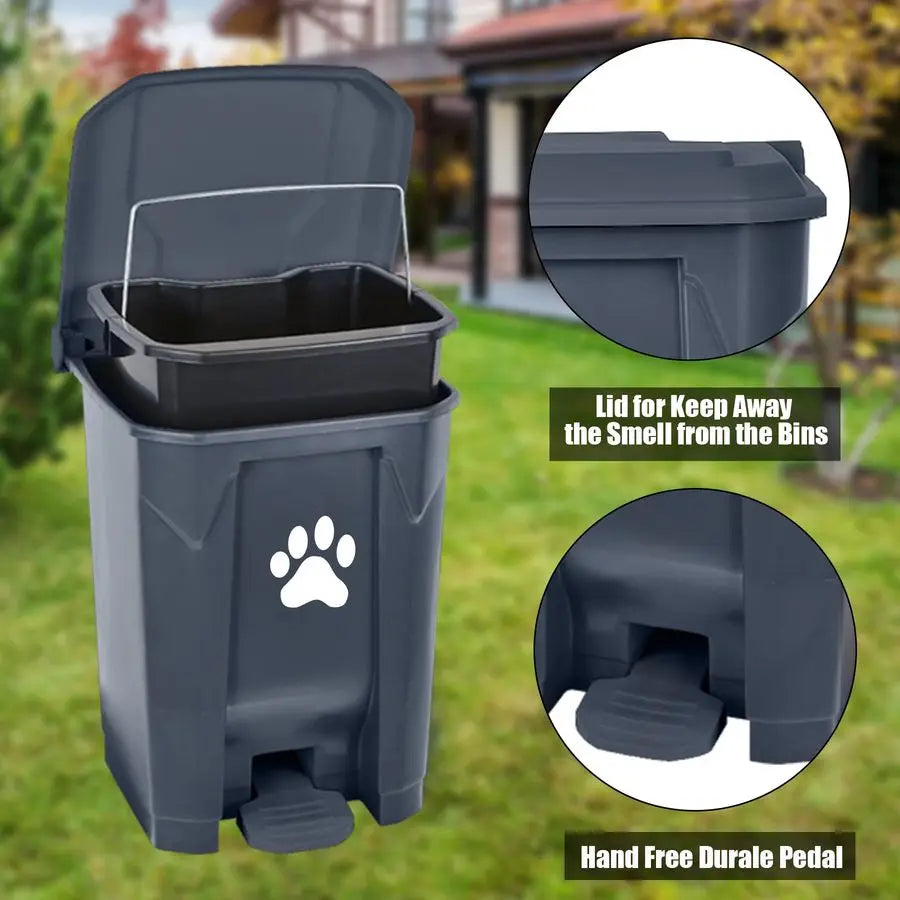 Dog Poop Trash Can Outdoors Pet Waste Station with Lid Dog Waste Disposal Container with Removable Inner Bin Bucket HandsFree Pe