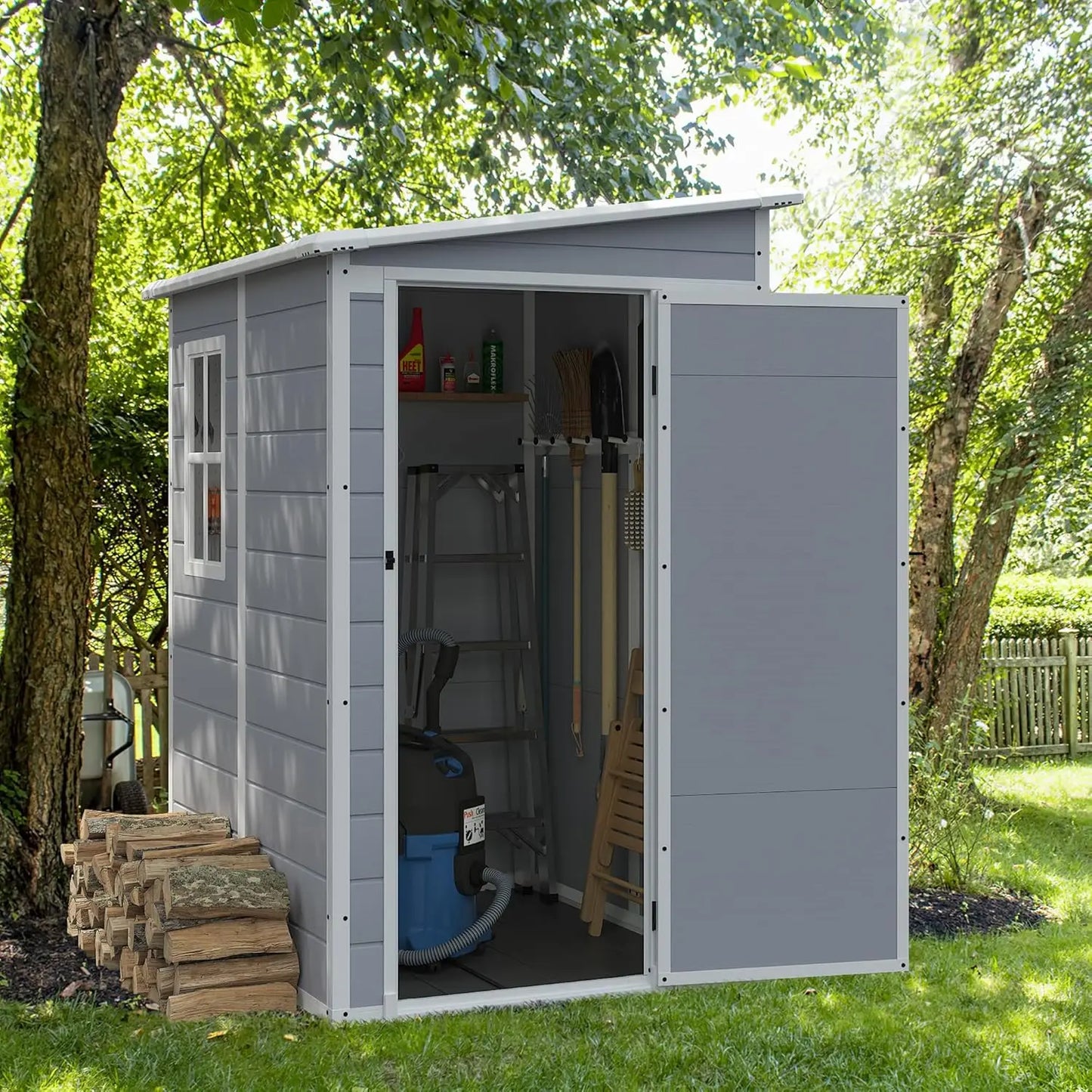 Outdoor Storage Shed, 5 x 4 FT Resin Shed with Floor and Lockable Door, Plastic Garden Tool Outside Sheds for Patio, Customized